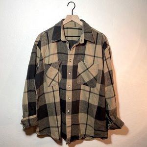 🌲 Vintage Black and Tan Flannel (Women’s Oversized or Men’s XL/XXL)